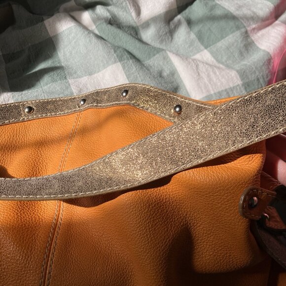Vintage Nuovedive Made in Italy Leather Shoulder Bag Orange Slouchy Y2K Glitter - Picture 14 of 14